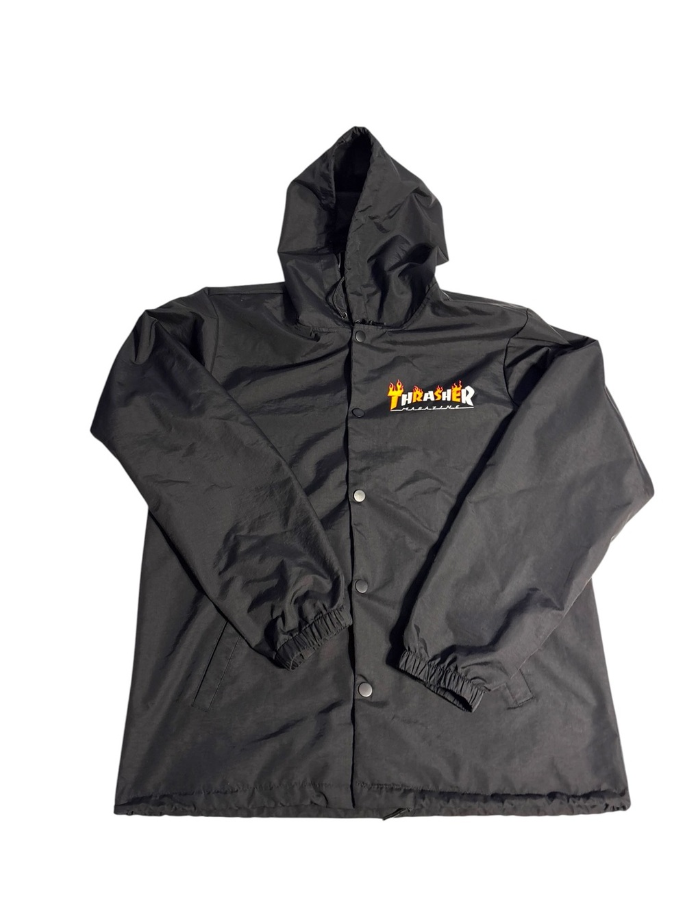 Thrasher Magazine Men’s Black Hooded Rain Coat Jacket Skateboarding Size L